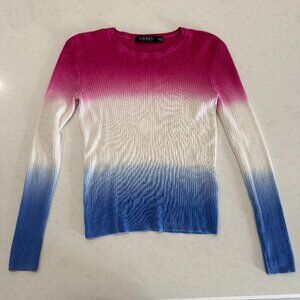 RALPH LAUREN BLACK LABEL Vintage Dip-Dyed Blue, Pink, White Ribbed Sweater XS